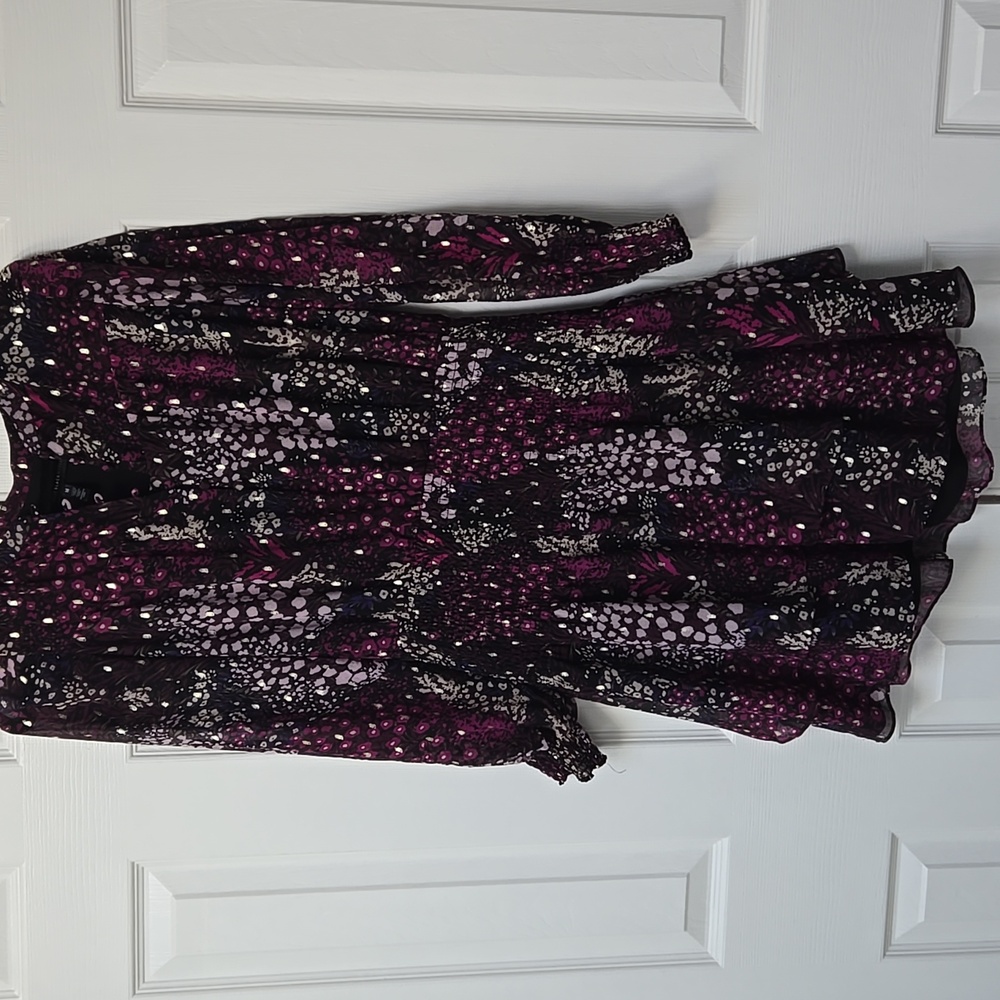 White House Black Market Purple and Black Long Sleeve Dress